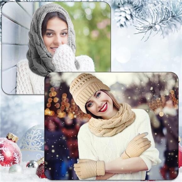 JaGely 9 Pcs Women Winter Hats Gloves Scarf Set Knit Beanie Hat Touchscreen - Picture 4 of 8